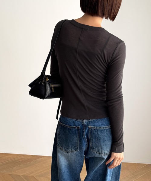 「CANAL JEAN」 長袖カットソー ONE SIZE チャコールグレー レディース_画像3