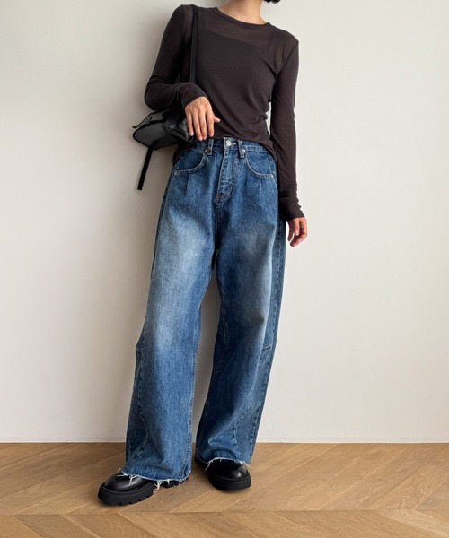 「CANAL JEAN」 長袖カットソー ONE SIZE チャコールグレー レディース_画像4