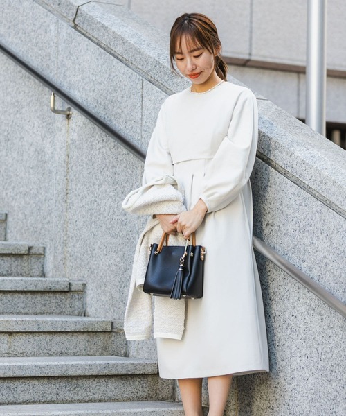 「F by ROSSO」 長袖ワンピース 38 ネイビー レディースの画像