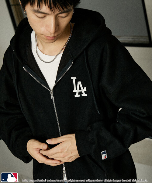 「MLB」 ジップアップパーカー「PUBLUXコラボ」 MEDIUM アッシュグレー メンズ_画像2