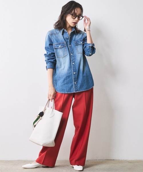 「CHIC STYLE」 長袖シャツ M ライトブルー レディース_画像2