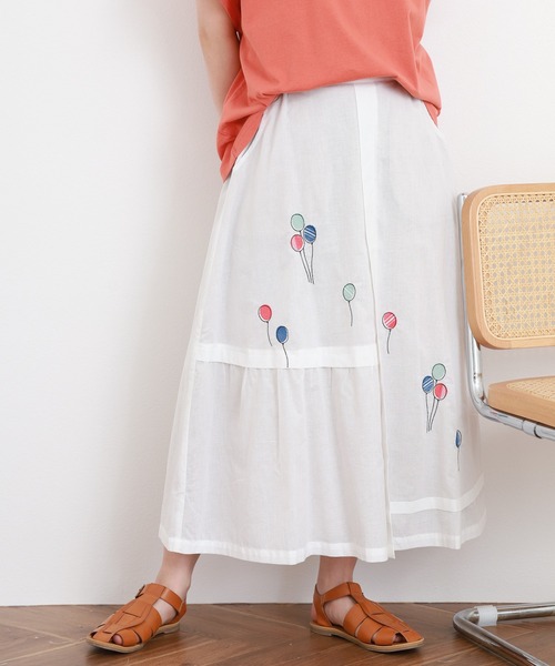 イマゴ　emago 花柄　バルーンスカート リネン　ウエストゴム　ゆったり Emago（イマゴ） スカート 夏 バルーン刺繍スカート : ZOZOTOWN Yahoo