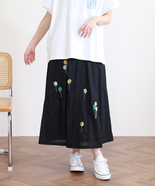 イマゴ　emago 花柄　バルーンスカート リネン　ウエストゴム　ゆったり Emago（イマゴ） スカート 夏 バルーン刺繍スカート : ZOZOTOWN Yahoo