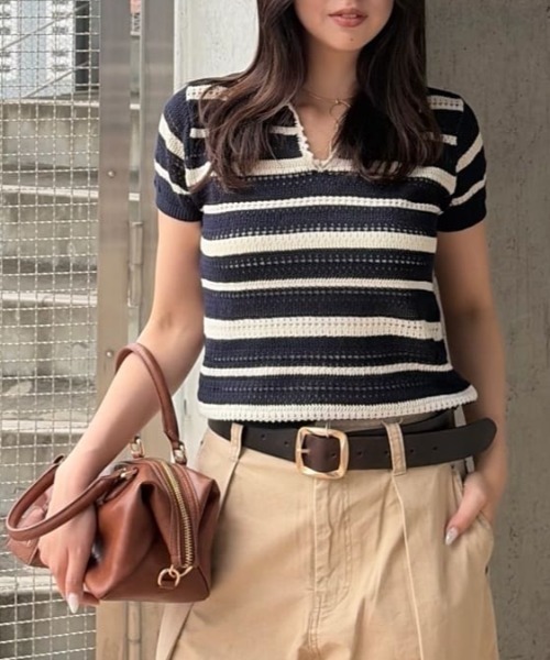 MOUSSY（マウジー） ポロシャツ ポロ CROCHET LIKE POLO トップス