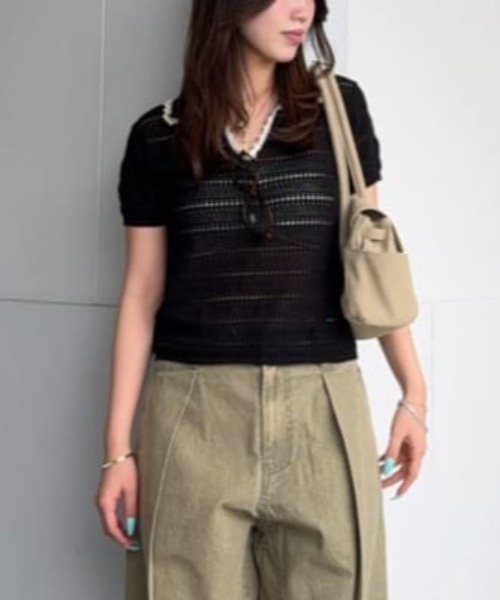 MOUSSY（マウジー） ポロシャツ ポロ CROCHET LIKE POLO トップス