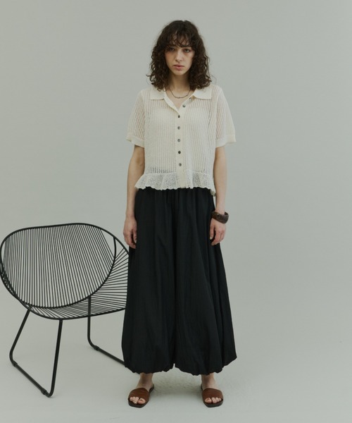 Plumel カーディガン 夏 半袖 Open-Knit Cropped Knit Cardigan