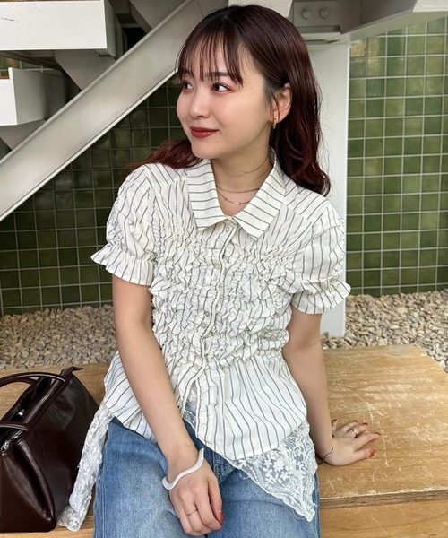 mystic ミスティック　シャーリングシェイプシャツ mystic（ミスティック） ブラウス シャツ 半袖 26AWシャーリング
