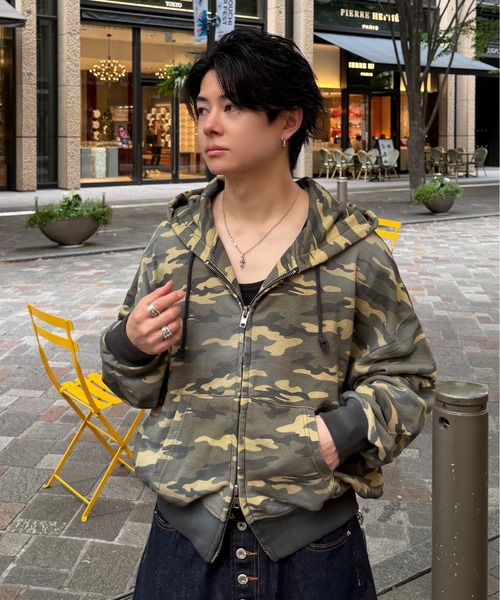 ADAMASTE パーカー Double Zip-Up Short Hoodie Camo - 迷彩ダブル