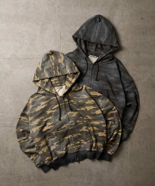 ADAMASTE パーカー Double Zip-Up Short Hoodie Camo - 迷彩ダブル