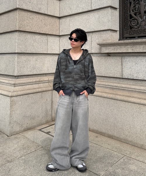 ADAMASTE パーカー Double Zip-Up Short Hoodie Camo - 迷彩ダブル