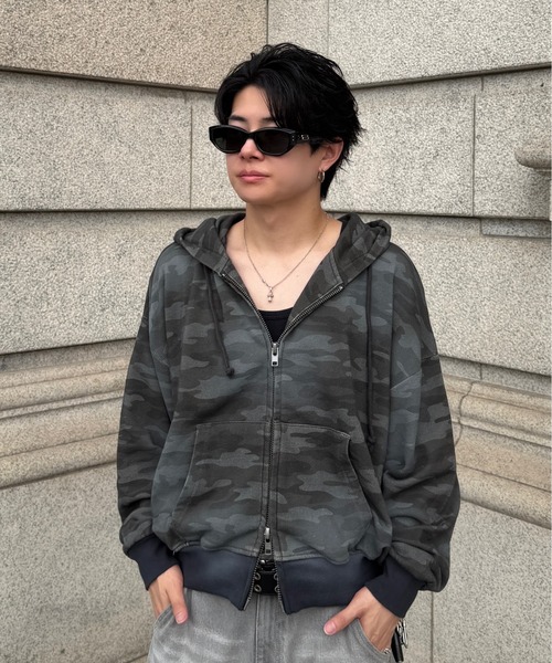 ADAMASTE パーカー Double Zip-Up Short Hoodie Camo - 迷彩ダブル