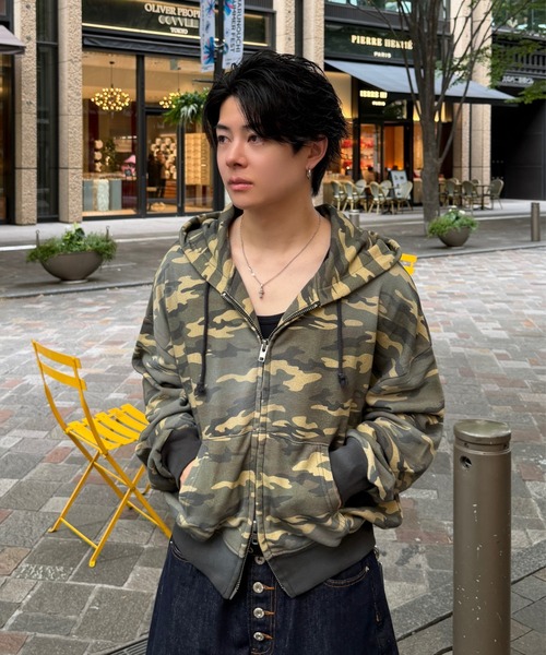 ADAMASTE パーカー Double Zip-Up Short Hoodie Camo - 迷彩ダブル