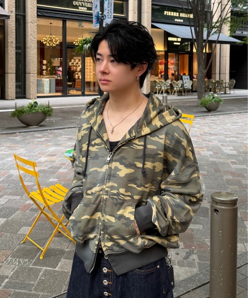 ADAMASTE パーカー Double Zip-Up Short Hoodie Camo - 迷彩ダブル