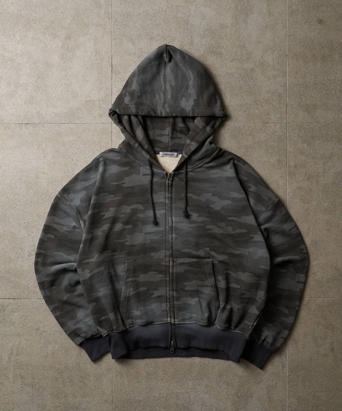 ADAMASTE パーカー　ダブルジップ　ショートフーディー　ダークグレー　M ADAMASTE パーカー Double Zip-Up Short Hoodie Camo - 迷彩ダブル