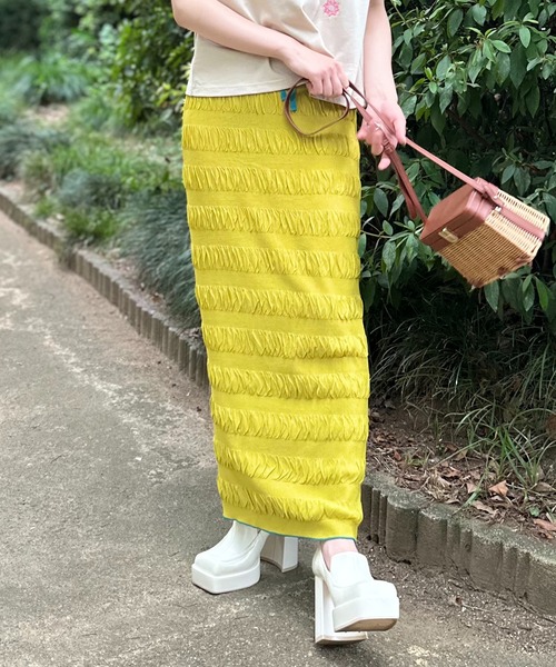 mi via loca スカート シャーリングボーダー Iライン タイトスカート