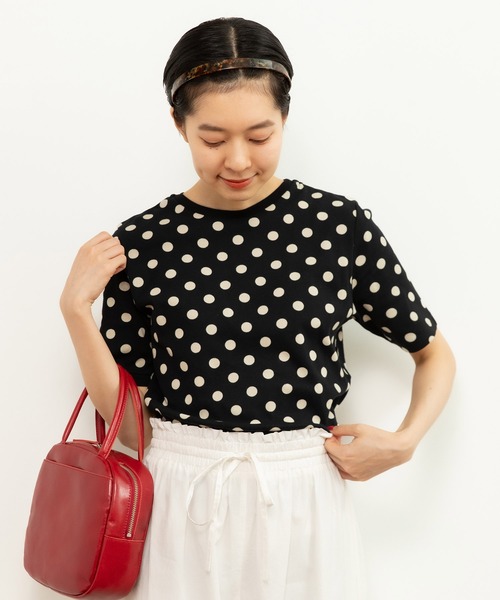 tシャツ フライスドットプリント　5分袖プルオーバー レディース CHILD WOMAN tシャツ フライスドットプリント 5分袖プルオーバー