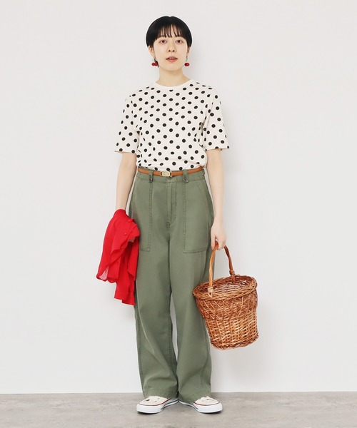CHILD WOMAN tシャツ フライスドットプリント 5分袖プルオーバー