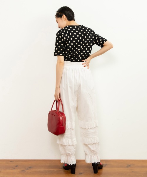 tシャツ フライスドットプリント　5分袖プルオーバー レディース CHILD WOMAN tシャツ フライスドットプリント 5分袖プルオーバー