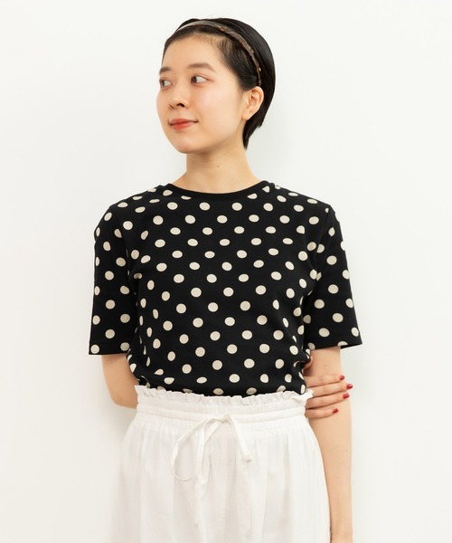 CHILD WOMAN tシャツ フライスドットプリント 5分袖プルオーバー