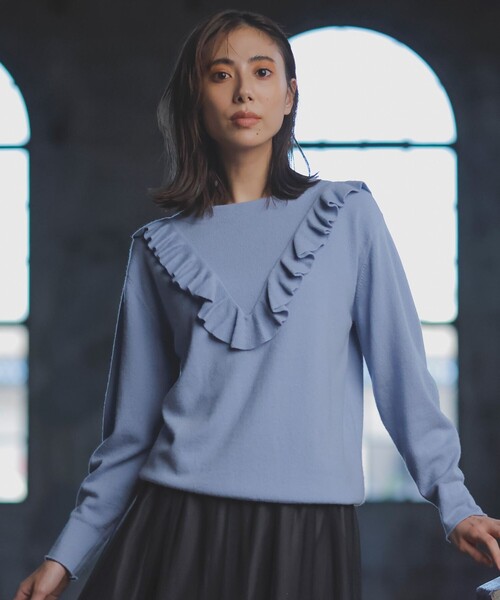 自由区（ジユウク） ニット セーター 「洗える」ピュアカシミヤフリル