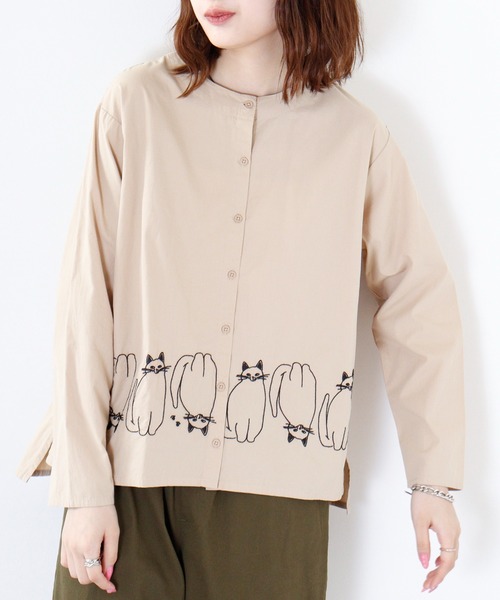 Emago シャツ ブラウス EMAGO 猫刺繍ブラウス レディース : ZOZOTOWN 