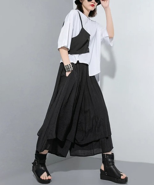 BLANC FICELLE パンツ 重ね着風 キュロット パンツ レディース