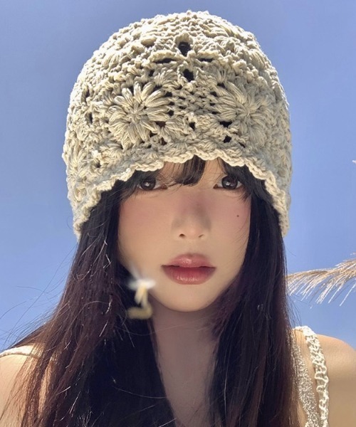 LADY LIKE ニット帽 ニットキャップ クロシェ編みニット帽
