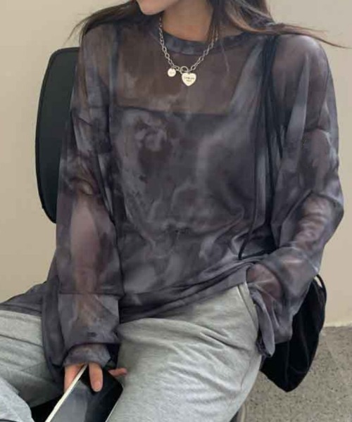 tシャツ 長袖 ニュアンス柄シアートップス レディース : ZOZOTOWN