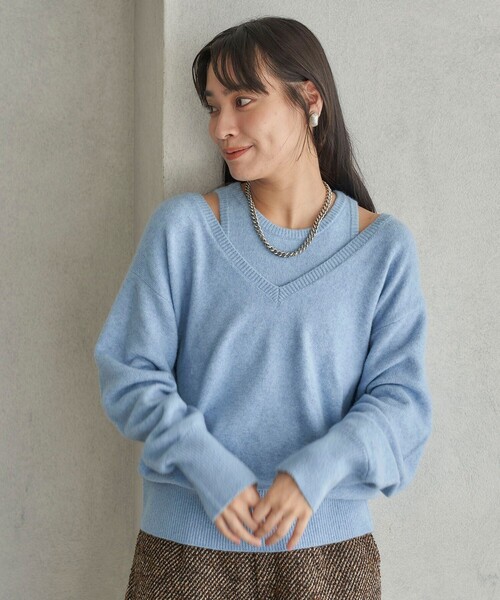 ニット セーター FREAK’S STORE/フリークスストア The Yarn. ニットタンク レイヤードプルオーバー/ Vネックニット アンサンブ FREAK'S STORE/ニットタンク レイヤードプルオーバー｜Daytona