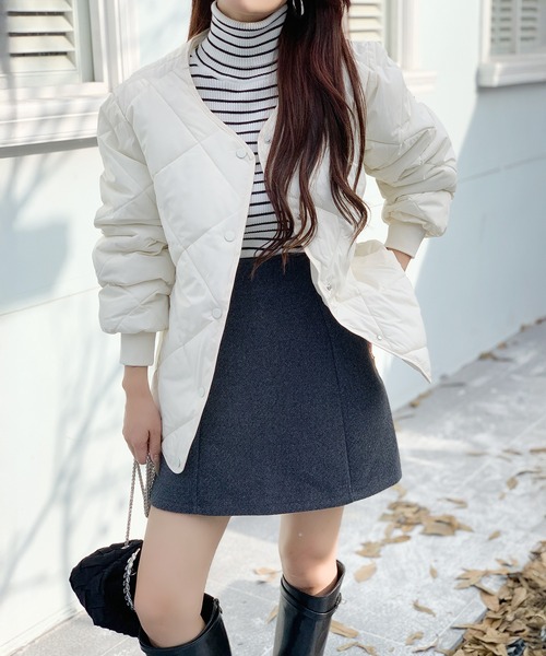 ジャケット ノーカラージャケット 着回し力抜群 中綿入りノーカラー