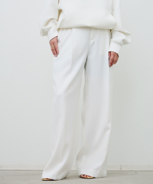 Deuxieme Classeホワイトパンツ36サイズ　新品 Stretch twill タックパンツ（スラックス）｜Deuxieme Classe