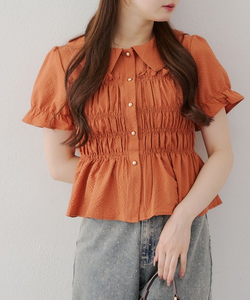 ココディール　シャーリングオフショルブラウス オレンジ hearty-select_74618253