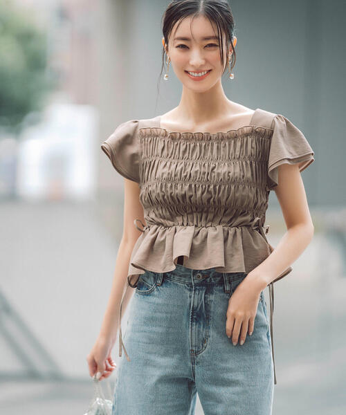 最旬トレンドパンツ NATURAL BEAUTY レースアップフリル シャツ ブラウス BASIC トップス