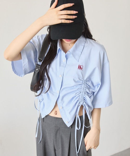 MONO-MART（モノマート） ブラウス シャツ 半袖 ワンポイント刺繍
