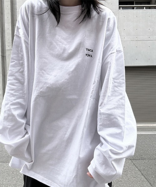 tシャツ mini logo big L/S t-shirt/ミニロゴビッグロングスリーブTシャツ「unisex item」 レディース メンズ YACA tシャツ mini logo big L/S t-shirt/ミニロゴビッグロング