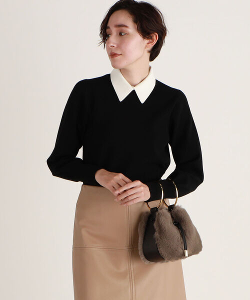 「NOLLEY'S」 ノースリーブニット 38 ブラック レディース NOLLEY'S(ノーリーズ)の《手洗い可能》肩フリルノースリーブプル