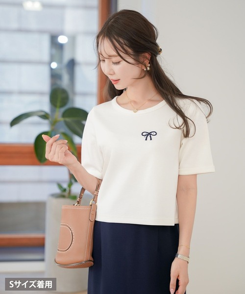 tシャツ リボン＆Rロゴ 刺繍 Tシャツ le reve vaniller レディース