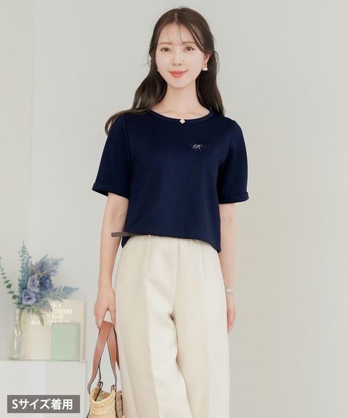 tシャツ リボン＆Rロゴ 刺繍 Tシャツ le reve vaniller レディース le reve vaniller tシャツ リボン＆Rロゴ 刺繍 Tシャツ