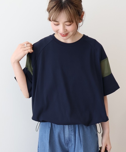 tシャツ LC/LLL 異素材使い半袖プルオーバー レディース AMERICAN HOLIC tシャツ 異素材ライン切替プルオーバー