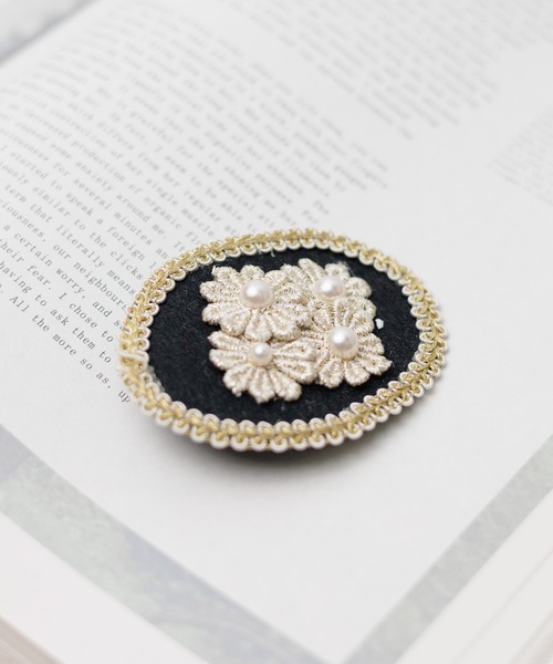 ARCHIVER ヘアクリップ 「RS」「フラワーモチーフ刺繍バレッタ