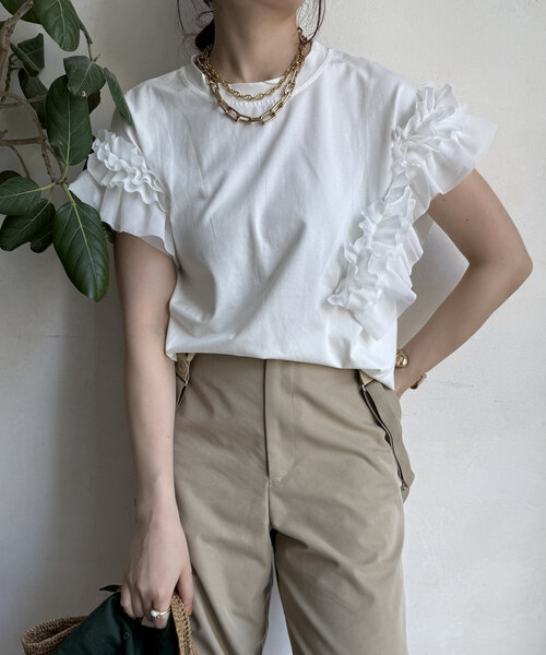 tシャツ 「WEB限定」袖アシメフリルTEE レディース