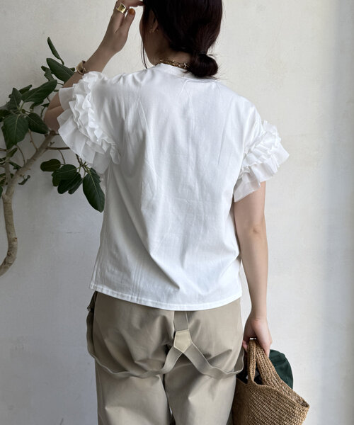 tシャツ 「WEB限定」袖アシメフリルTEE レディース DouDou tシャツ 「WEB限定」袖アシメフリルTEE レディース