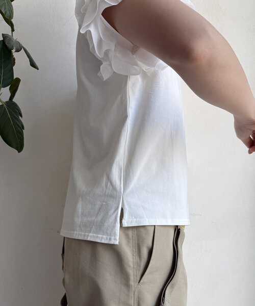 DouDou tシャツ 「WEB限定」袖アシメフリルTEE レディース