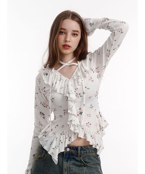 jouetie（ジュエティ） tシャツ ラッフルフリルトップス 花柄