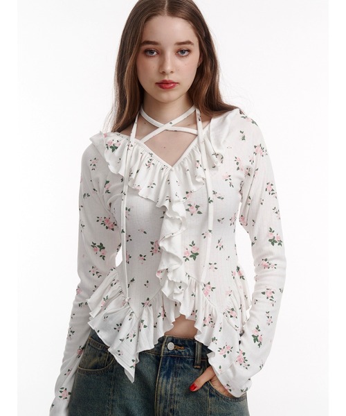 jouetie（ジュエティ） tシャツ ラッフルフリルトップス 花柄