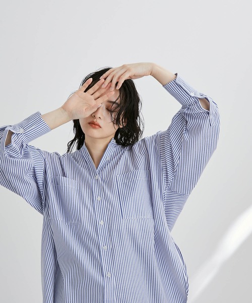 ADAM ET ROPE' 「ADAM ROPE'」 長袖ブラウス FREE ブルー レディース