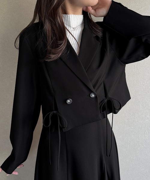 JUNOAH（ジュノア） セットアップ 前リボンテーラードジャケット＋