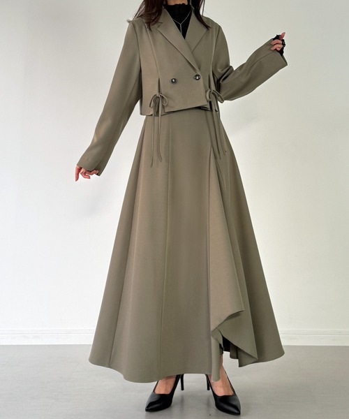 JUNOAH（ジュノア） セットアップ 前リボンテーラードジャケット＋