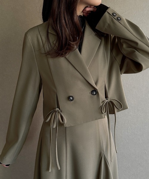 JUNOAH（ジュノア） セットアップ 前リボンテーラードジャケット＋