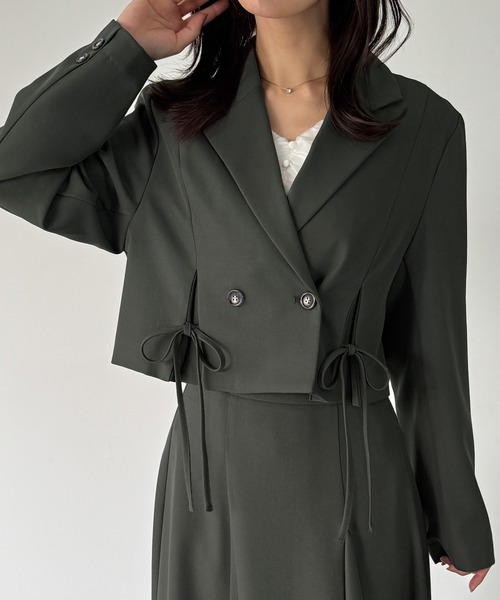 JUNOAH（ジュノア） セットアップ 前リボンテーラードジャケット＋